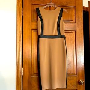 Brand new taupe w leather like trim dress!